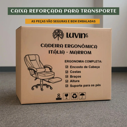 Cadeira De Escritório Itália Presidente Ergonômica Couro Sintético Encosto Ajustável Com Trava E Apoio Para Pés Cor Marrom Luvinco