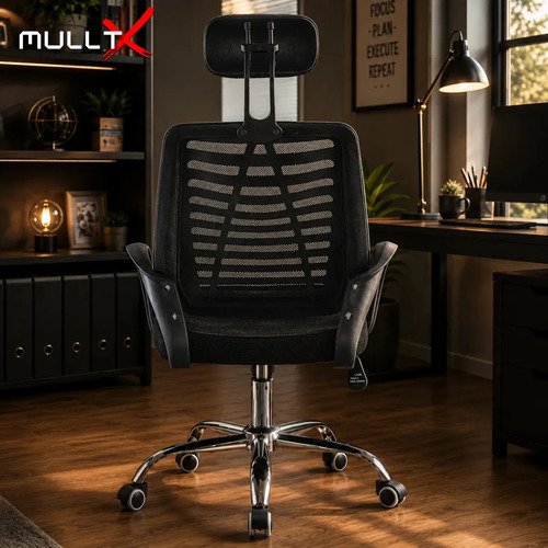 Cadeira De Escritório MULLTX Giratória Estofado Mesh Cor Preto Com Suporte Para Lombar Altura Ajustável