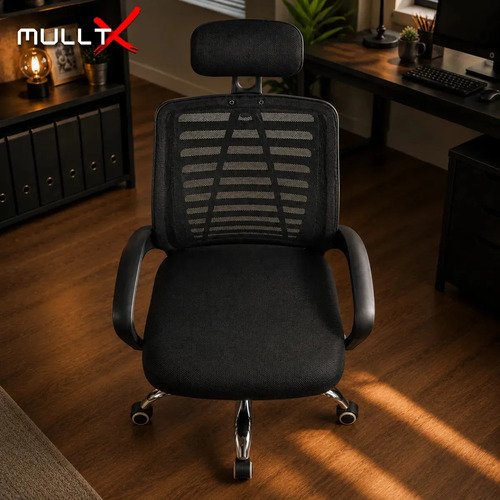 Cadeira De Escritório MULLTX Giratória Estofado Mesh Cor Preto Com Suporte Para Lombar Altura Ajustável