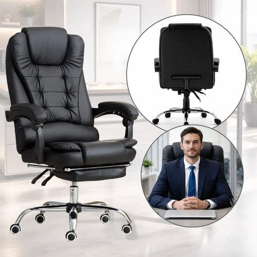 Cadeira De Escritorio Noble Presidente Ergonomica Couro Sintetico Com Apoio De Pes Cor Preta Vincere Brasil