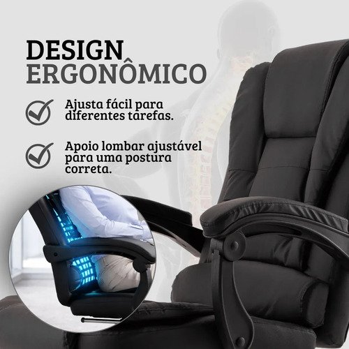 Cadeira De Escritorio Noble Presidente Ergonomica Couro Sintetico Com Apoio De Pes Cor Preta Vincere Brasil