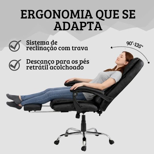 Cadeira De Escritorio Noble Presidente Ergonomica Couro Sintetico Com Apoio De Pes Cor Preta Vincere Brasil