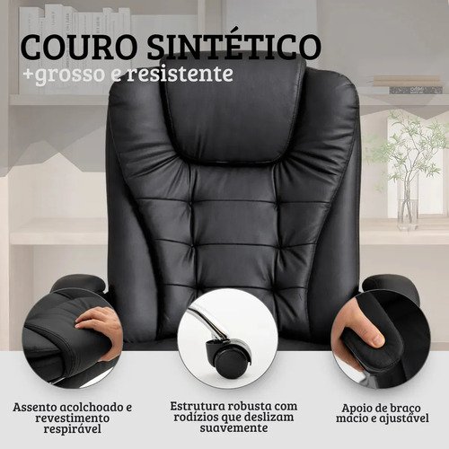 Cadeira De Escritorio Noble Presidente Ergonomica Couro Sintetico Com Apoio De Pes Cor Preta Vincere Brasil