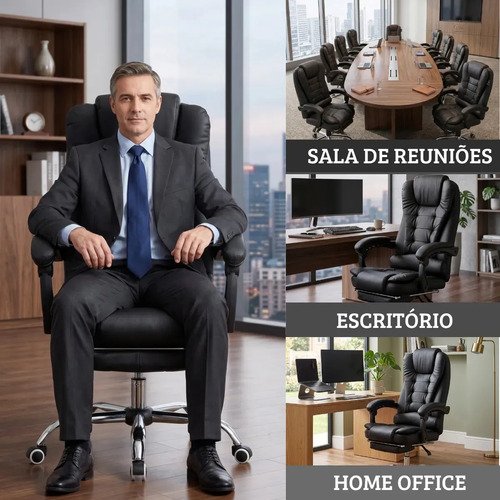 Cadeira De Escritorio Noble Presidente Ergonomica Couro Sintetico Com Apoio De Pes Cor Preta Vincere Brasil