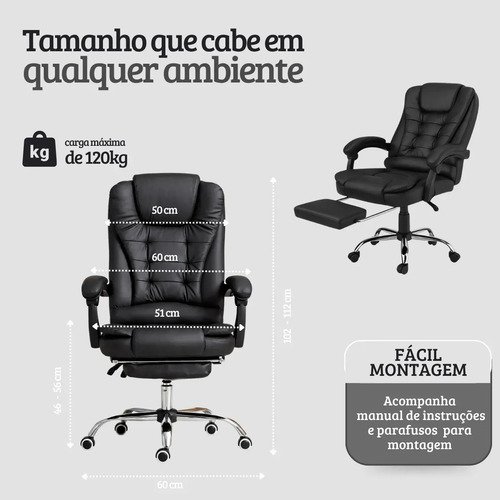 Cadeira De Escritorio Noble Presidente Ergonomica Couro Sintetico Com Apoio De Pes Cor Preta Vincere Brasil