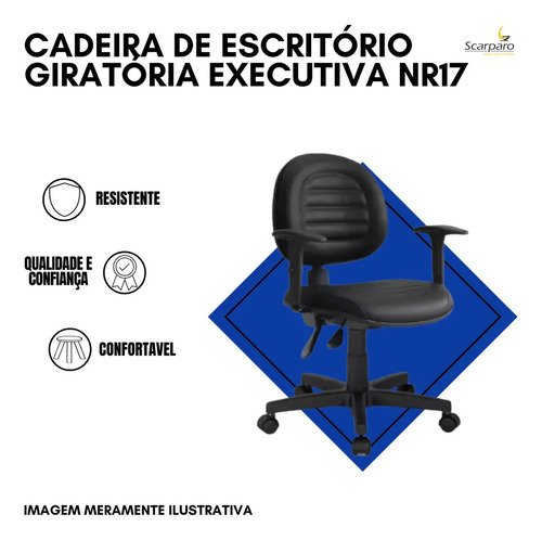 Cadeira De Escritório Nr17 Executiva Scarparo Com Costura Excelente. Cor Preto Material do estofamento Couro sintético Emborrachado