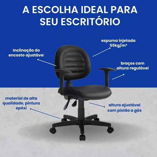 Cadeira De Escritório Nr17 Executiva Scarparo Com Costura Excelente. Cor Preto Material do estofamento Couro sintético Emborrachado