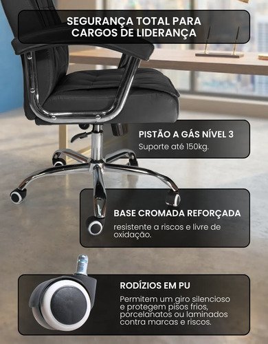 Cadeira De Escritório Presidente Com Molas Ensacadas Preta