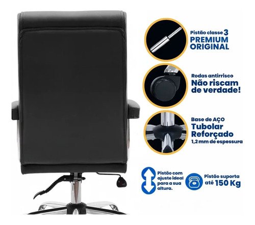 Cadeira de Escritório Presidente Ergonômica Com 42 Molas Ensacadas, Sistema Relax Com Trava, Pillow Top, U-Star Big 150KG