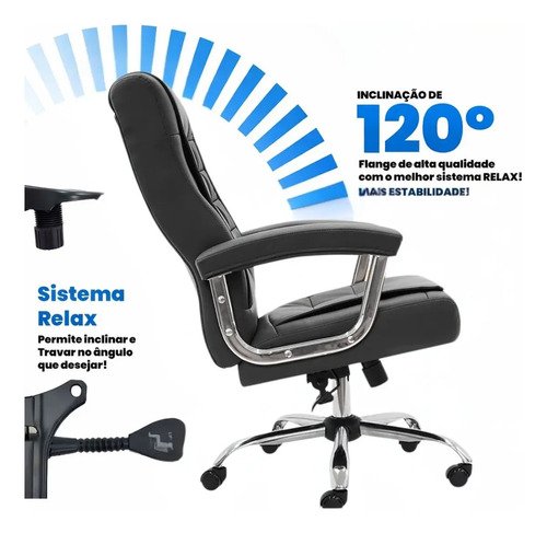 Cadeira de Escritório Presidente Ergonômica Com 42 Molas Ensacadas, Sistema Relax Com Trava, Pillow Top, U-Star Big 150KG