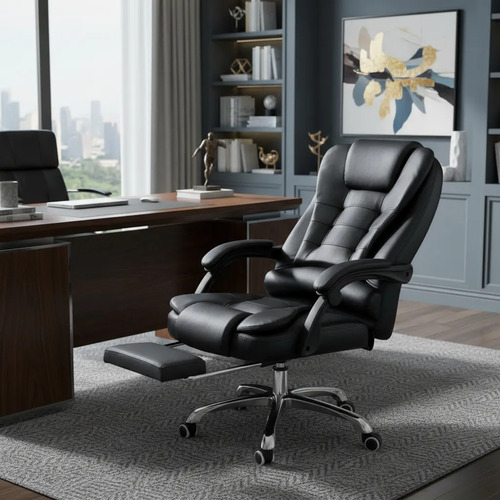 Cadeira de escritorio presidente ergonomica python fly couro