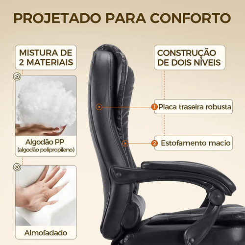 Cadeira De Escritório Presidente Ergonômica Python Fly Couro Sintético Encosto Ajustável Com Trava E Apoio Para Pés Cor Preta