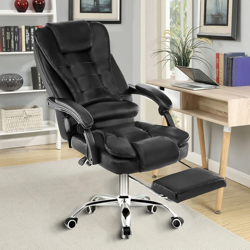 Cadeira De Escritório Presidente Ergonômica Python Fly Couro Sintético Encosto Ajustável Com Trava E Apoio Para Pés Cor Preta