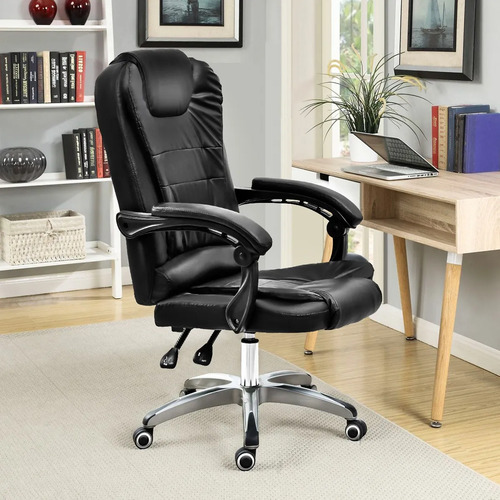 Cadeira De Escritório Presidente Ergonômica Python Fly Couro Sintético Encosto Ajustável Com Trava E Apoio Para Pés Cor Preta