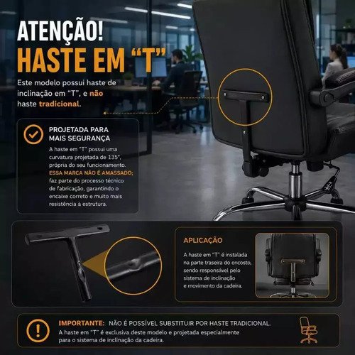 Cadeira De Escritorio Presidente Giratoria Preta Couro Mater Modelo reforçado com reclinação de 135°, assento giratório e massagem dupla. Perfeito para escritório, home office, casa e sala de estudos.