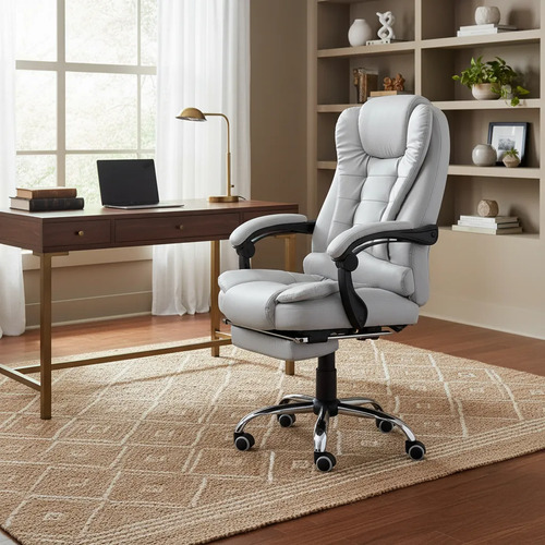 Cadeira de escritorio presidente giratoria reclinavel cinza
