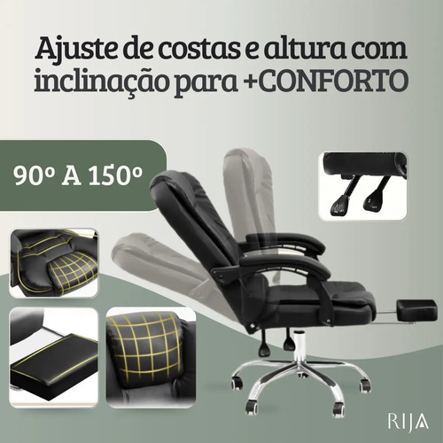 Cadeira De Escritorio Presidente Rija Ajustável Preto Couro Sintético