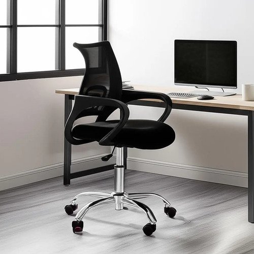 Cadeira de Escritório Rivatti Santiago Base Cromada Ergonômica Preta com Estofado de Mesh