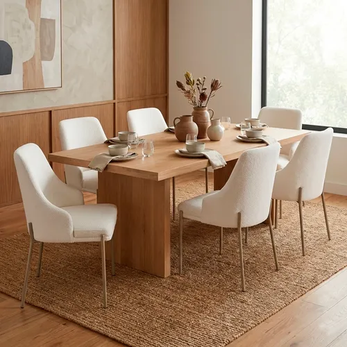 Cadeira de mesa de jantar boucle luxuosa base ferro moderna 1