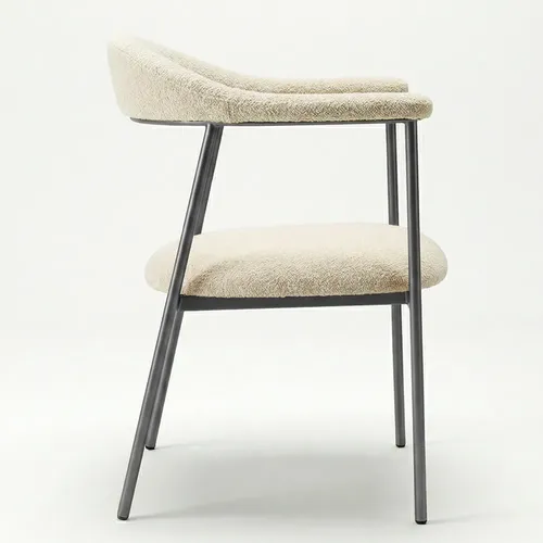Cadeira De Mesa De Jantar Bouclé Luxuosa Base Ferro Moderna