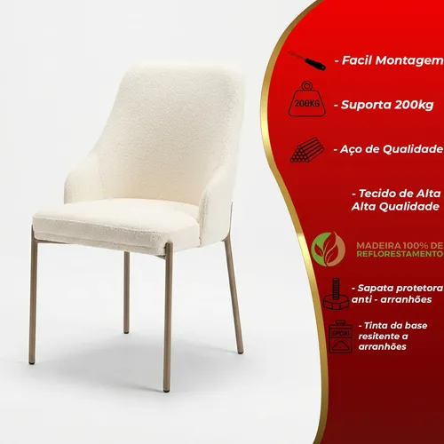 Cadeira De Mesa De Jantar Bouclé Luxuosa Base Ferro Moderna