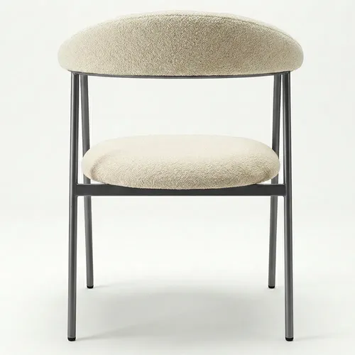 Cadeira De Mesa De Jantar Bouclé Luxuosa Base Ferro Moderna