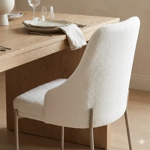 Cadeira De Mesa De Jantar Bouclé Luxuosa Base Ferro Moderna