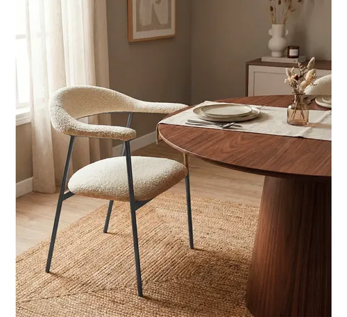 Cadeira De Mesa De Jantar Bouclé Luxuosa Base Ferro Moderna