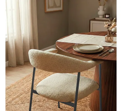 Cadeira De Mesa De Jantar Bouclé Luxuosa Base Ferro Moderna
