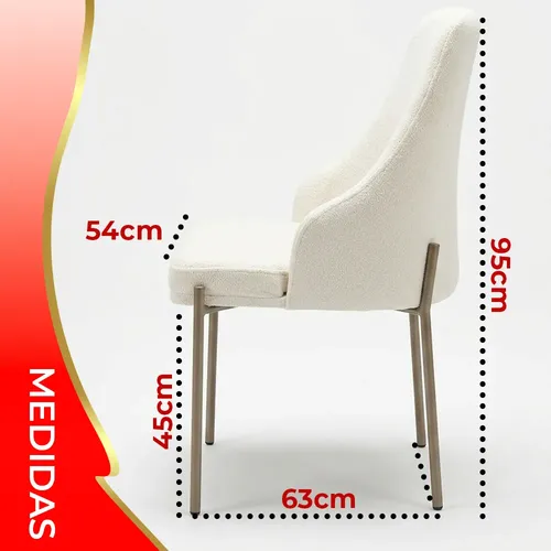 Cadeira De Mesa De Jantar Bouclé Luxuosa Base Ferro Moderna