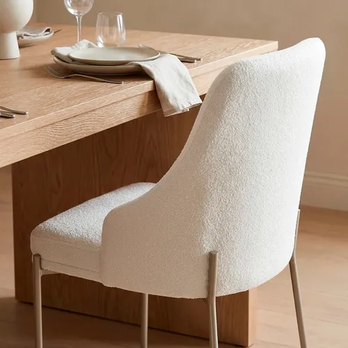Cadeira De Mesa De Jantar Bouclé Luxuosa Base Ferro Moderna