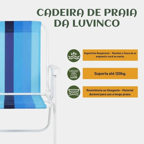 Cadeira De Praia Dobrável Aço Cores Sortidas Resistente Estrutura Reforçada Leve Praia Piscina Camping Lazer Luvinco