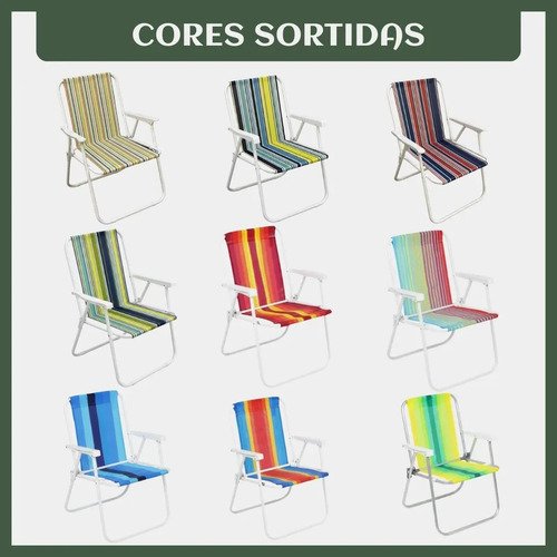 Cadeira De Praia Dobrável Aço Cores Sortidas Resistente Estrutura Reforçada Leve Praia Piscina Camping Lazer Luvinco