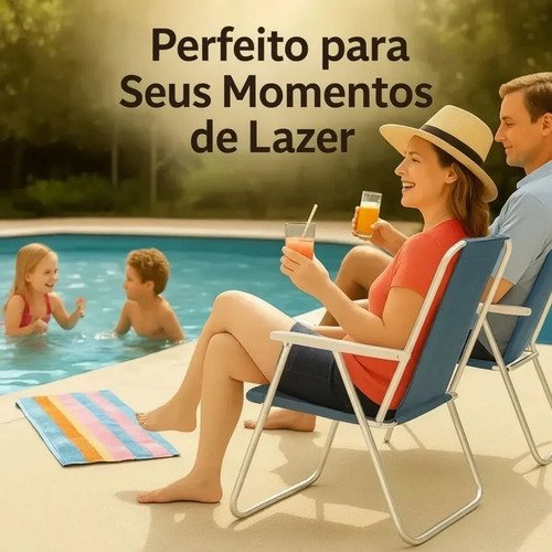 Cadeira De Praia Dobrável Aço Cores Sortidas Resistente Estrutura Reforçada Leve Praia Piscina Camping Lazer Luvinco