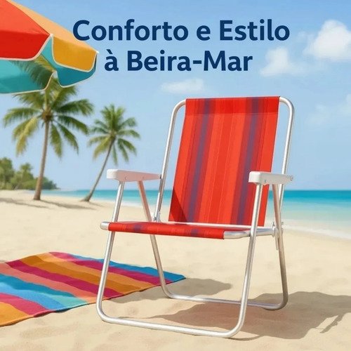 Cadeira De Praia Dobrável Aço Cores Sortidas Resistente Estrutura Reforçada Leve Praia Piscina Camping Lazer Luvinco