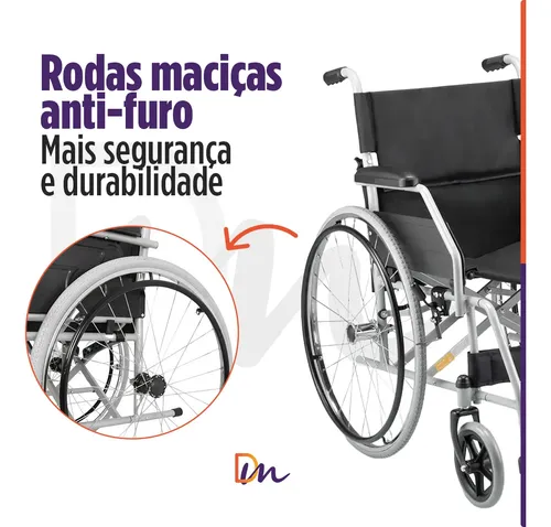 Cadeira De Roda D100 Dobrável Leve Resistente 120kg Dellamed