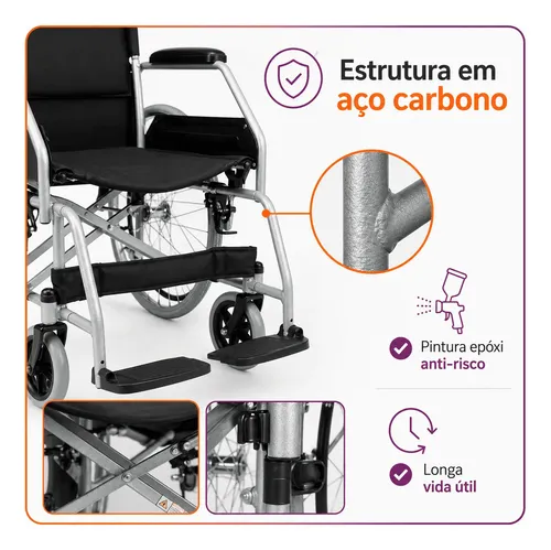 Cadeira De Roda D100 Dobrável Leve Resistente 120kg Dellamed