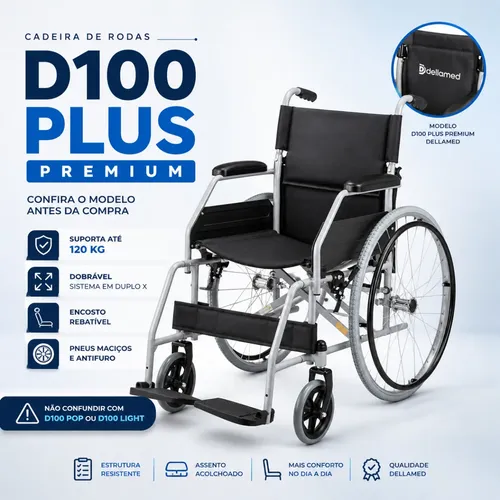 Cadeira De Rodas Dobrável 120kg Dellamed Resistente Conforto
