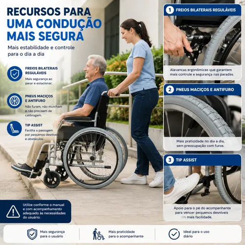 Cadeira De Rodas Dobrável 120kg Dellamed Resistente Conforto