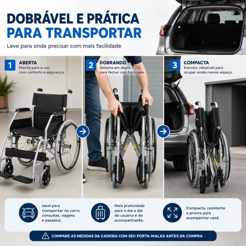 Cadeira De Rodas Dobrável 120kg Dellamed Resistente Conforto
