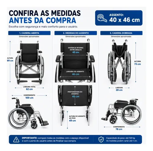 Cadeira De Rodas Dobrável 120kg Dellamed Resistente Conforto