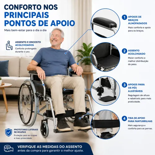 Cadeira De Rodas Dobrável 120kg Dellamed Resistente Conforto