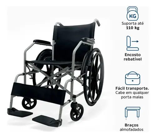 Cadeira De Rodas Dobrável D100 Pop Compacta Duplo X 110kg