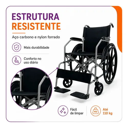 Cadeira De Rodas Dobrável D100 Pop Compacta Duplo X 110kg