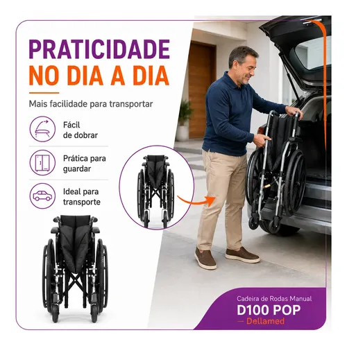 Cadeira De Rodas Dobrável D100 Pop Compacta Duplo X 110kg