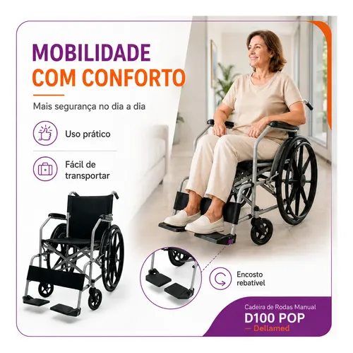 Cadeira De Rodas Dobrável D100 Pop Compacta Duplo X 110kg