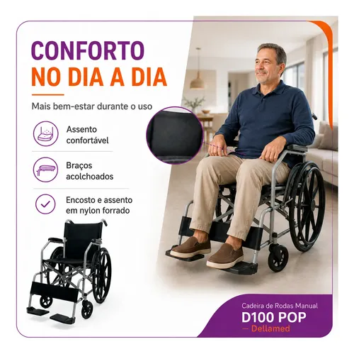 Cadeira De Rodas Dobrável D100 Pop Compacta Duplo X 110kg