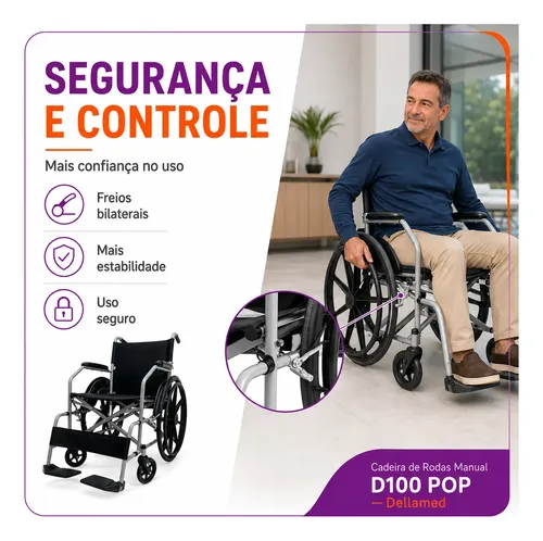 Cadeira De Rodas Dobrável D100 Pop Compacta Duplo X 110kg