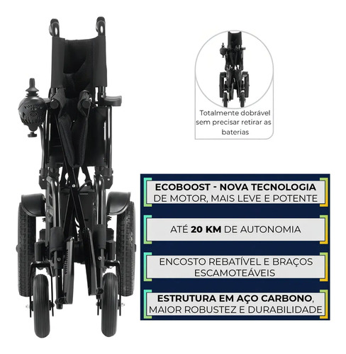 Cadeira De Rodas Motorizada Dobrável D800 Até 120kg Dellamed Cor Preto
