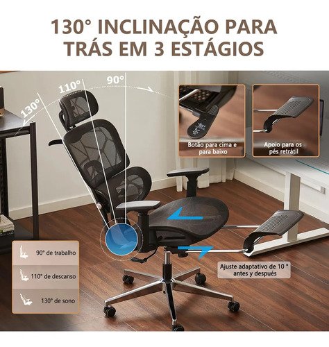 Cadeira Ergonômica Escritório Reclinavel Confortavel Cadeira Gamer Preto Esponja